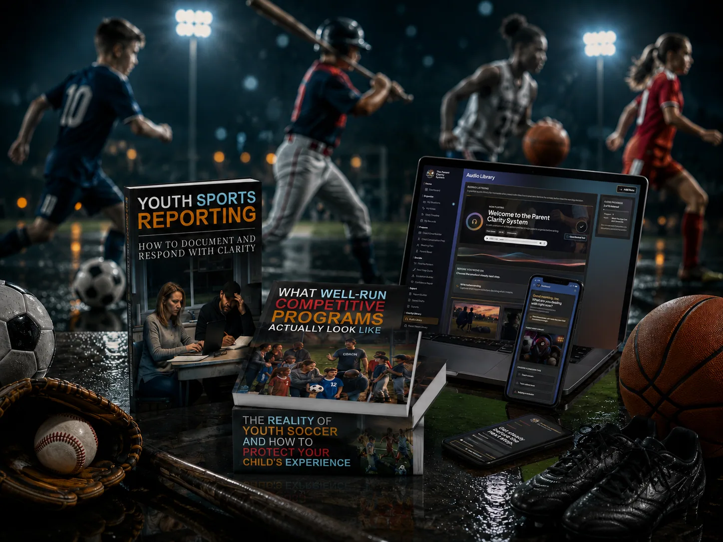 Parent Clarity Workspace, youth sports reporting tools, and sports equipment