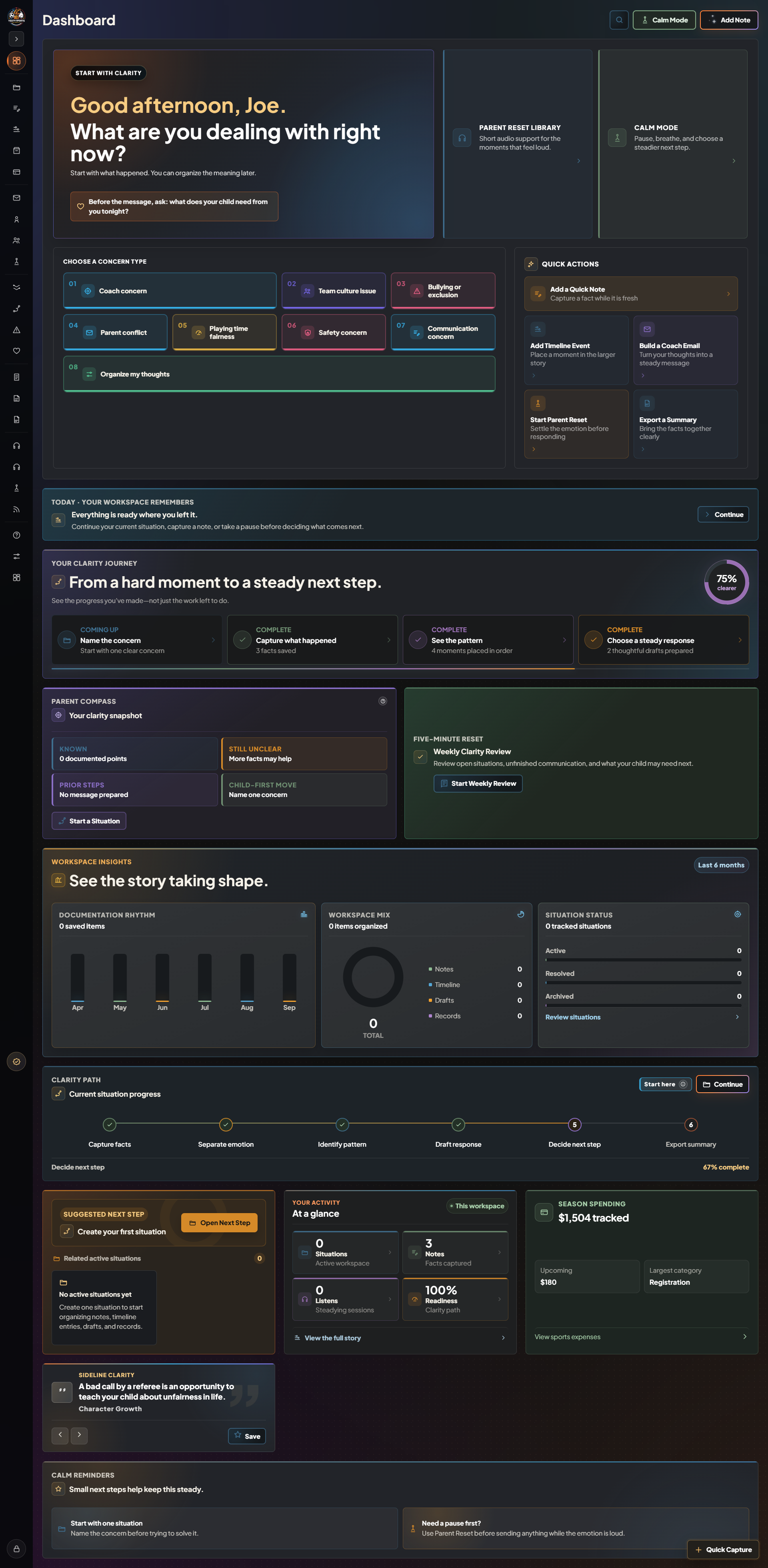 Parent Clarity dashboard