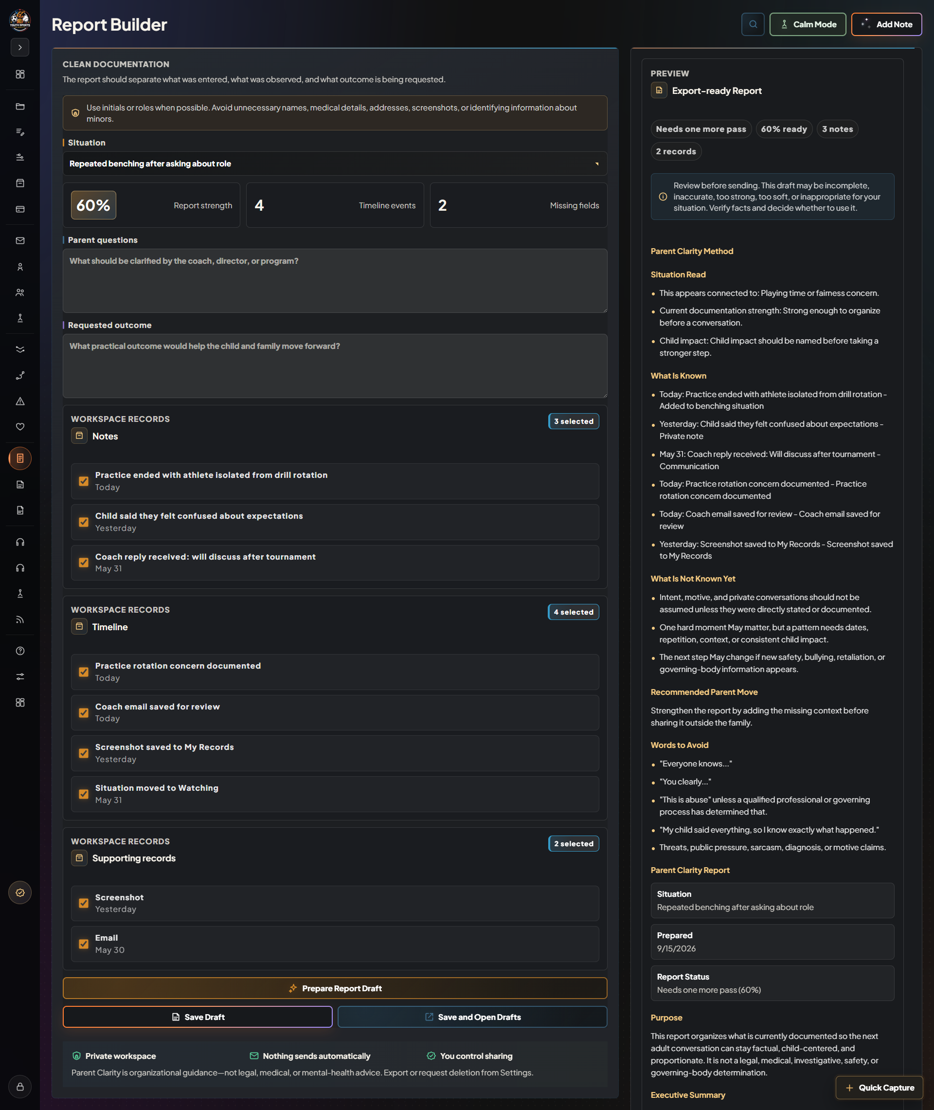 Report Builder in the Parent Clarity Workspace